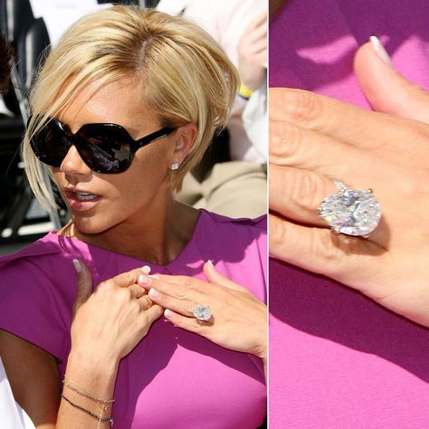 Ogle the Most Massive Celebrity Engagement Rings Victoria Beckham Engagement Ring, Victoria Beckham Wedding, Beckham Wedding, Gorgeous Engagement Rings, Celebrity Rings, Big Wedding Rings, Big Engagement Rings, Dream Wedding Ring, More Than Enough