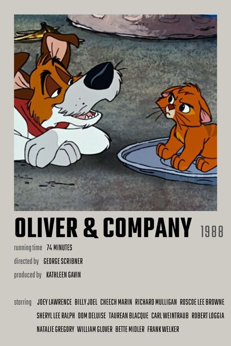 Oliver And Company Poster, Oliver & Company Disney, Oliver In Company, Old Animated Movies, Old Movies To Watch, Old Cartoon Movies, Oliver Company, Old Disney Movies, Good Animated Movies