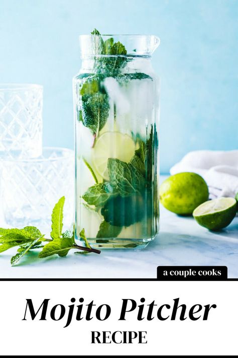 Mocktail Mojito, Summer Rum Cocktails, Mojito Pitcher, Mojito Recipe Classic, Pitcher Cocktails, Mojito Mocktail, Virgin Mojito, Mint Simple Syrup, Batch Cocktails