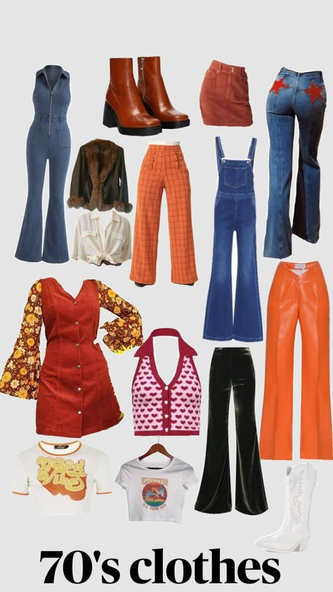 70s Wardrobe Essentials, 70s Theme Outfit Women, 70s Outfits School, Shaggy Inspired Outfits, 70 Fashion Women Style, 1970 Outfits Women, 70s Spirit Day Outfit, 70s Plus Size Fashion, 70s Fall Outfits