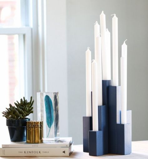 DIY this modern menorah for Hanukkah. Diy Tall Candle Holders, Inspired By Charm, Tall Candle Holders, Diy Candle Holders, Tall Candle, Taper Candle Holders, Modern Diy, Fall Decor Diy, Menorah