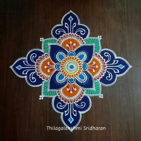 Rangoli Designs From Paint, Rangoli Art Design Drawing, Best Rangoli Designs For Diwali Creative, Colorful Rangoli Designs For Diwali, Rangoli For Ganpati Festival, Rangoli Kolam Designs Festivals, Rangoli Designs With Paint, Rangoli With Paint, Color Kolam Rangoli Designs