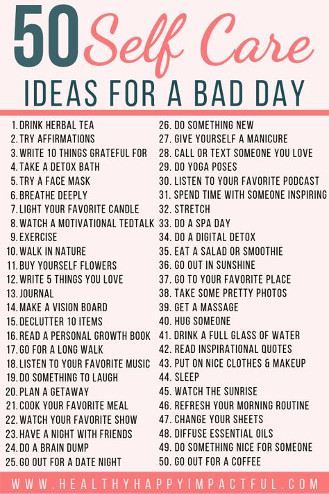 50 Self Care Ideas for a bad day (free printable)! Take care of your mental health with these easy self-care activities and self-care tips to make you feel better. Helpful things to do for women to take care of their mind, body, and soul. #loveyourself #selfcare #selflove #personalgrowth #mentalhealth Selamat Hari Valentine, An Organized Home, Organized Home, Home Storage Solutions, Vie Motivation, 52 Weeks, Life Tips, Self Care Activities, Bullet Journaling