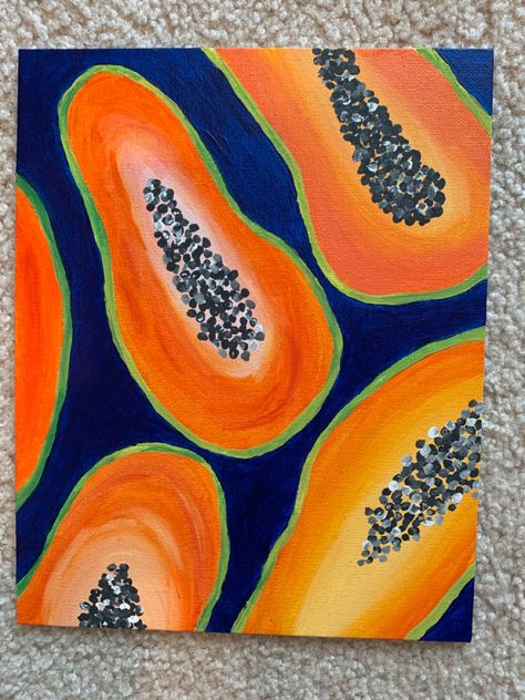 Fruit Acrilic Paintings, Canvas Painting Ideas Fruit, How To Paint Fruit Acrylic, Easy Acrylic Abstract Painting Ideas, Summer Themed Paintings, Acrilic Paintings Ideas Tutorial, Easy Fruit Painting, Fruit Painting Easy, Abstract Fruit Painting