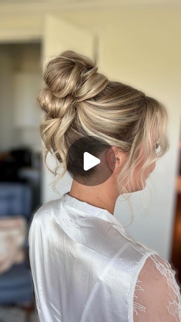 Charleston Bridal Hairstylist on Instagram: "When you bring your bride to tears 😭  Rachael was torn between two styles: the high bun and a half-up ponytail.   There was no time for a bridal preview since Rachael had just 2 weeks and was coming from out of town (fellow northerner, Long Island, NY 🥰) to plan an intimate wedding with her closest friends and family. She was prepared for either style, knowing she would need clip-in extensions if she decided on the half-up, which she had just in case. 🩷  She waited until her wedding day to decide, basing it on the weather. Last Sunday was a hot day 🥵 so she opted for the high bun😍 She showed me a couple of photos of how she wanted the bun and face framing, preferring a bun look over a French twist updo.  When I handed her the mirror after I High Updo Wedding Hair With Veil, High Bun With Hair Piece, Wedding Hair Updos With Extensions, Double Bun Wedding Hair, High Bun With Pieces Out, Half Up Knot Long Hair, Half Up For Long Hair Wedding, High Veil Placement Bridal Updo, High Bun Bride Hair