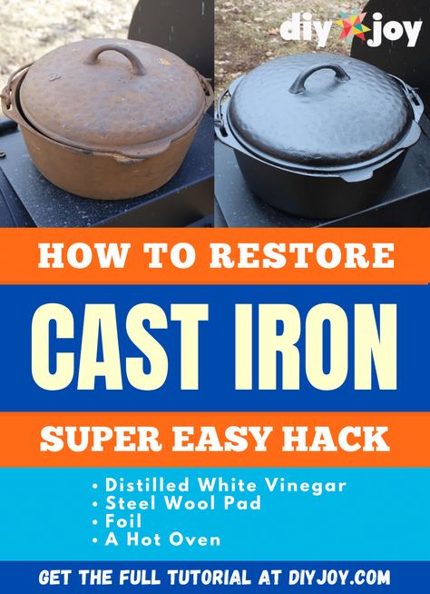 How to Restore Cast Iron Cleaning Rusty Cast Iron, Rusty Cast Iron Skillet, Cleaning Cast Iron Pans, Restore Cast Iron, Cleaning Cast Iron Skillet, Iron Cleaner, Natural Cleaning Products Diy, Cast Iron Cleaning, Cast Iron Grill