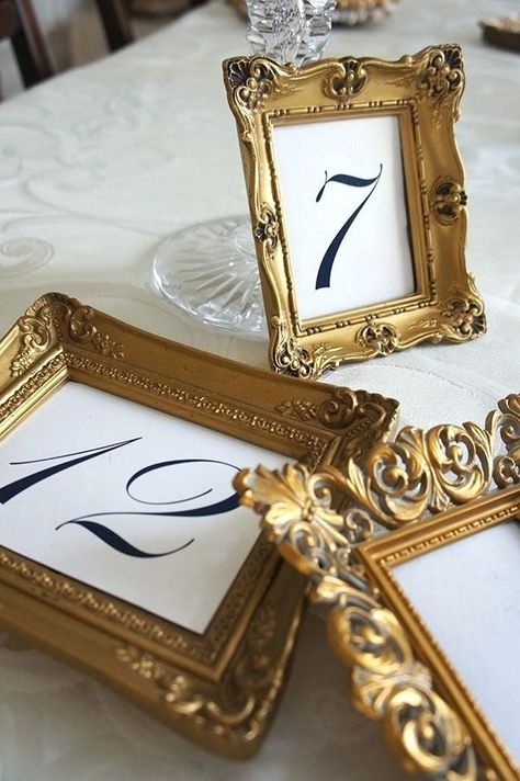 Framed Table Numbers Wedding, Table Number Frames, Vintage Table Numbers, Framed Table Numbers, Gold Table Numbers Wedding, Picture Frame Table, Table Signage, Vintage Wedding Table, Gold Table Numbers