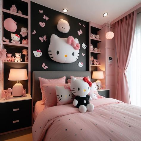 Hello Kitty And Friends Bedroom, Hello Kitty Room Ideas For Kids, Hello Kitty Home Decor, Hello Kitty Display, Hello Kitty Bedroom Decor, Sanrio Bedroom, Room Ideas For Kids, Pink Girl Room Decor, Ideas Para Cuartos