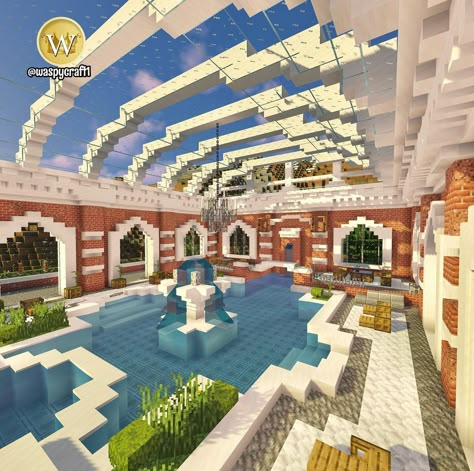 Minecraft Pool, Minecraft Beach House, Case Minecraft, Tub Design, Minecraft Mansion, Indoor Pool Design, Minecraft Interior, Bangunan Minecraft, Minecraft House Plans