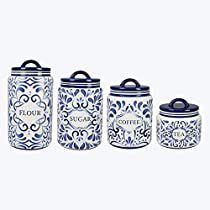 Flour Canister Set, Blue Canister Set, 3 Piece Kitchen Canister Set, Blue Talavera, Ceramic Kitchen Canister Sets, Blue And White Home Decor, Blue And White Kitchen, Ceramic Kitchen Canisters, Ceramic Canister Set