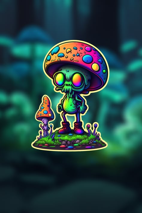 Studio Wall Ideas, Trippy Mushroom Art, Mushroom Alien, Alien Mushroom, Mushroom Inspiration, Mushroom Drawings, Diy Hanging Chair, Wizard Tattoo, Trippy Alien