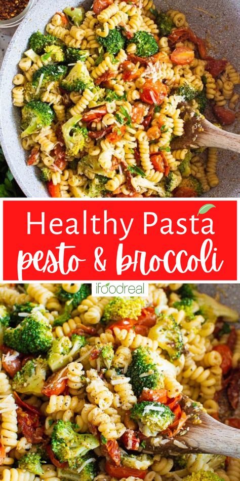 Turn that craving for carbs into a yummy meal with this Healthy Pasta recipe that is simple to prepare! Ready in just over 30 minutes this pasta dinner recipe is bursting with flavor from pesto, sun-dried tomatoes, broccoli and Parmesan cheese. Healthy Pesto Pasta, Healthy Pasta Recipe, Pasta With Pesto, Pasta With Broccoli, Pesto Pasta Recipe, Healthy Pesto, Healthy Pregnancy Food, Broccoli Pesto, Pesto Pasta Recipes