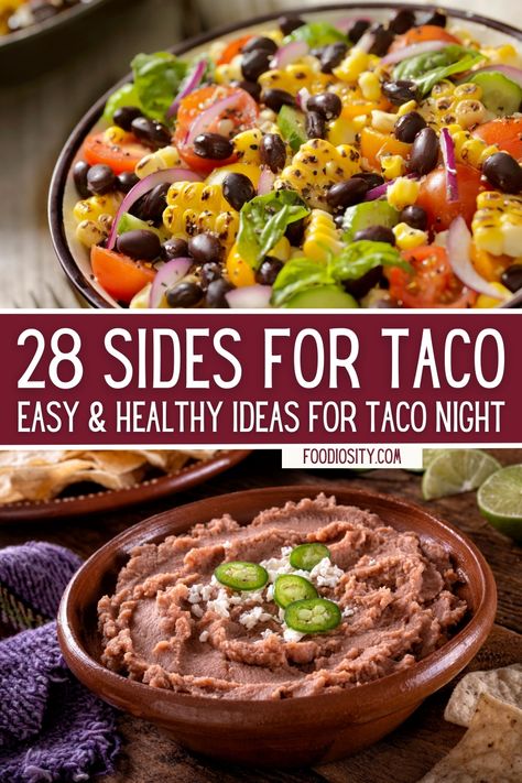 Sides For Taco Night, Taco Dinner Party, Taco Bar Buffet, Bar Taco, Sides With Tacos, Taco Bar Party, Taco Side Dishes, Taco Meal, Nacho Bar