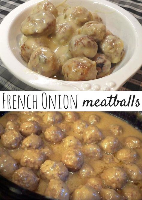 "I made some of these for a party recently and everyone just went nuts over them and after the party I started getting texts asking for the recipe! This is definitely a good one!" French Onion Meatballs, Onion Meatballs, Crockpot Appetizers, Healthy Food Inspiration, After The Party, Minced Meat, God Mat, Crock Pot Meals, French Onion