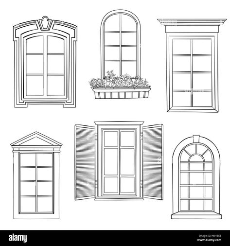 Window Drawing Ideas, Window Sketch, Victorian Windows, Window Illustration, Window Drawing, Architecture Drawing Art, Drawing Templates, House Drawing, Detailed Drawings