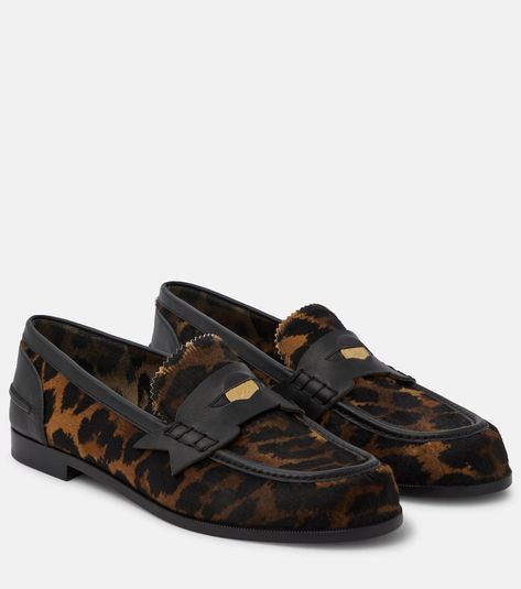 Penny Donna leopard-print loafers in brown - Christian Louboutin | Mytheresa Louboutin Loafers, Christian Louboutin Loafers, Louboutin Flats, Louboutin Online, Leopard Print Loafers, Flat Shoes For Women, Leopard Loafers, Designer Loafers, Velvet Slippers