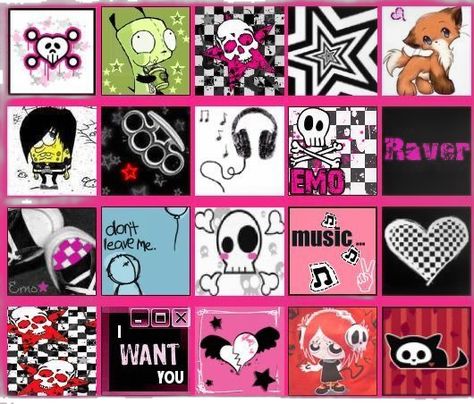 Scene Stickers Emo, Scene Names Ideas, Scenecore Character, Y2k Scene Aesthetic, Scenecore Stickers, Posters To Print Out, Rawr Xd Aesthetic, Myspace Party, Spacehey Ideas