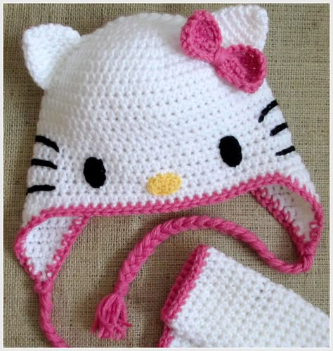 crochet lady bug hat patterns | hoffee and a nuffin: Hello Kitty - Cat Ears Tutorial Hello Kitty Hat, Kat Haken, Crochet Character Hats, Hello Kitty Crochet, شال كروشيه, Crochet Kids Hats, Crocheted Hats, Haken Baby, Hat Ideas