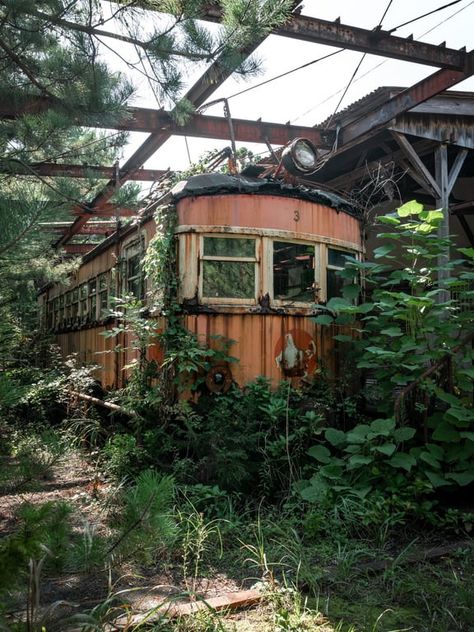 Abandoned Train Station, Reclaimed By Nature, Abandoned City, Abandoned Train, Yamagata, Train Stations, Visual Aesthetics, Abandoned Buildings, Train Tracks