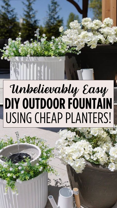 Get inspired to elevate your garden with a Diy Water Feature Cheap using planters. Our blog post offers detailed instructions on making Diy Water Feature that is both cost-effective and stylish. Explore how to make Homemade Water Fountains Diy that will transform your outdoor space into a tranquil oasis with our Outdoor Water Fountains tips. Diy Fountain Planter, Homemade Water Fountains Diy, Diy Water Feature Cheap, Diy Outdoor Water Features, Diy Plant Pot Water Feature, Fountains Turned Into Planters, Diy Fountains Backyard, Turn Fountain Into Planter, Flower Pot Fountain Diy Solar