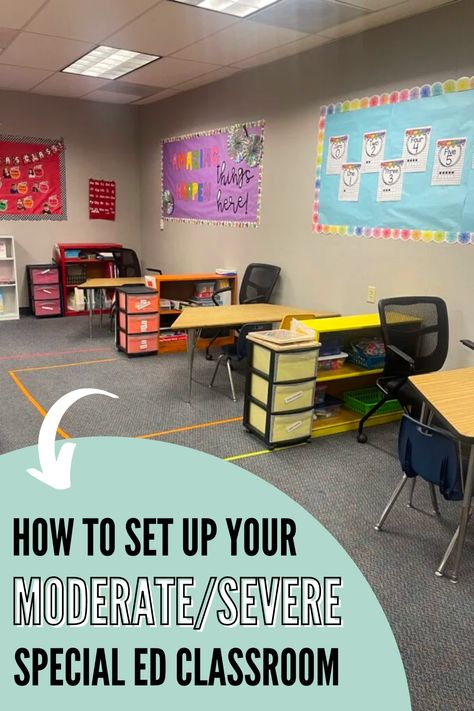 Whether it is back to school time or not, it’s never too late to arrange your special ed classroom layout to fit your needs. Today, I’m sharing must haves in my special education classroom. In my elementary special education classroom, I love to include a sensory area in the classroom and center areas in the classroom. I have included teacher tips for special education classroom organization that will help you feel successful. Check out my moderate to severe special education classroom! Middle School Resource Room Special Education, Flexible Seating Special Ed Classroom, Severely Disabled Classroom, Special Education Classroom Setup High School, Special Education Sensory Room, Special Education Classroom Rules, Self Contained Classroom Setup High School, Life Skills Classroom Set Up High School, Mod Severe Classroom