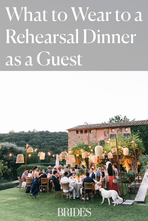 Deciding what to wear to a rehearsal dinner as a guest can be tricky. Here we explain how to navigate the attire, plus etiquette tips and insight from experts. // Photo: Lisa Poggi Grooms Dinner Outfit Guest, Garden Party Rehearsal Dinner Outfit, Rehearsal Dinner Dress For Guest Fall Classy, Restaurant Wedding Guest Outfit, Rehearsal Guest Outfit, Reversal Dinner Outfit Guest, Men’s Rehearsal Dinner Outfit Guest, Outfit For Rehearsal Dinner Guest, Smart Casual Rehearsal Dinner