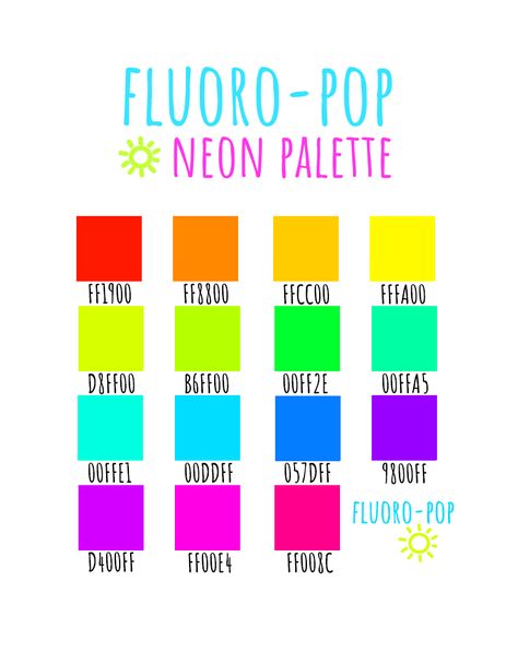 Neon Procreate Palette, Neon Colors That Go Together, Neon Colour Palette Hex Codes, Pop Colors Palette, Neon Color Palette Aesthetic, Canva Color Palette Codes Neon, Fluro Colour Palette, Fluorescent Colour Palette, Neon Colour Combinations