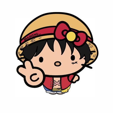 Hello Kitty Anime Character, Anime X Hello Kitty, Hello Kitty As Anime Characters, One Piece X Hello Kitty, One Piece Hello Kitty, Cute Luffy One Piece, Anime Hello Kitty Pfp, One Piece Doodle Art, Hello Kitty X Anime