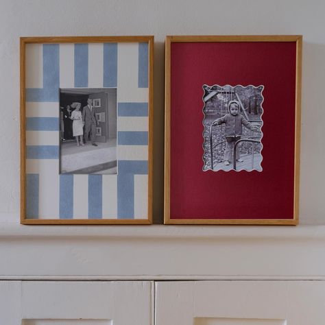 Blue and Ruby red make a great pair! Stripes are coming back on 30th October, but shop Ruby mounts today! 🎉 #uniqueframing #elevateyourframing #familyphotoideas #weddingdayphotos Picture In Frame Ideas, Pictures In Frames Ideas, Long Photo Frame, Framed Art Photography, Gallery Wall With Vintage Art, Diy Fabric Picture Frames, Wall Frames Aesthetic, Two Frames On Wall Ideas, Colourful Photo Frames