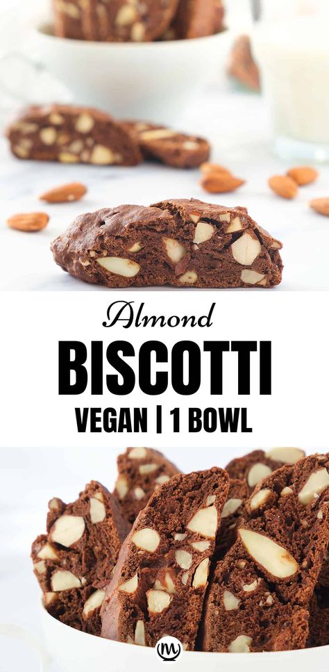 Crunchy and full of flavors, these 1-bowl vegan biscotti with almonds are absolutely perfect for dunking in coffee. Bonus? No fancy ingredients required. #biscottirecipes #veganbiscotti #biscottirecipeeasy #cantuccini #vegancookies Chocolate Almond Biscotti, Best Biscotti Recipe, Chocolate Biscotti Recipe, Almond Biscotti Recipe, Chocolate Biscotti, Biscotti Recipes, Recipe Cheesecake, Vegan Christmas Cookies, Almond Chocolate