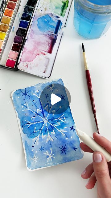 Anna Koliadych on Instagram: "An easy and fun way to paint a snowflake using watercolors and a white wax crayon 🥰 ❄️🎨 #watercolor#watercolorpainting #watercolortutorial #watercolorillustration" Paint A Snowflake, Homemade Xmas Cards, Wax Crayon Art, Painting Snowflakes, Fun Paintings, Snowflake Art, Crayon Painting, Snowflakes Art, Watercolor Videos