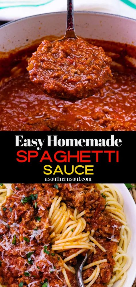 Easy Spaghetti Sauce With Tomato Sauce, Spaghetti Sauce Homemade, Homemade Italian Spaghetti Sauce, Homemade Spaghetti Meat Sauce, Spaghetti Sauces, Best Homemade Spaghetti Sauce, Homemade Spaghetti Sauce Easy, Soul Recipes, Best Spaghetti Sauce