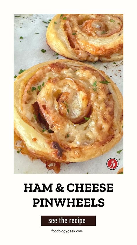 Experience the flaky delight of our Ham and Cheese Puff Pastry Pinwheels. Perfect for brunch, picnics, or anytime you want a savory treat. Give them a try! 🥐🧀😍 #PuffPastryPinwheels #SavoryPastry #BrunchInspiration Ham And Cheese Swirled Pastry, Ham And Cheese Swirls, Ham And Cheese Swirled Pastries, Ham Cheese Puff Pastry Pinwheels, Easy Fancy Appetizers, Cheese Swirls, Fancy Sandwiches, Ham And Cheese Puff Pastry, Ham Cheese Puff Pastry