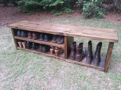 Wooden Bench For Shoes And Boots – Coastal Oak Designs Rak Sepatu Diy, Koti Diy, Shoe Bench Entryway, Diy Shoe Storage, Entryway Closet, Diy Storage Bench, Diy Shoe Rack, Apartment Storage, Garage Storage Shelves