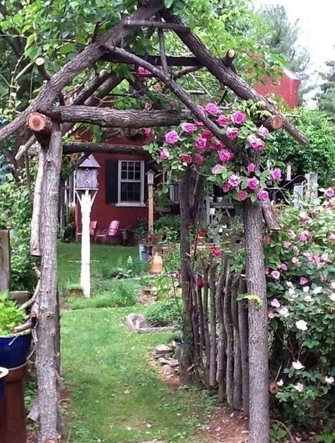 Charming Cottages Picturesque Style Villages Romantic Garden | Facebook Porch Gazebo Ideas, Garden Diy Decoration Ideas, Rustic Garden Fence, Diy Garden Decoration, Rustic Arbor, Garden Archway, Gardens Backyard, Arbor Ideas, Garden Arch Trellis