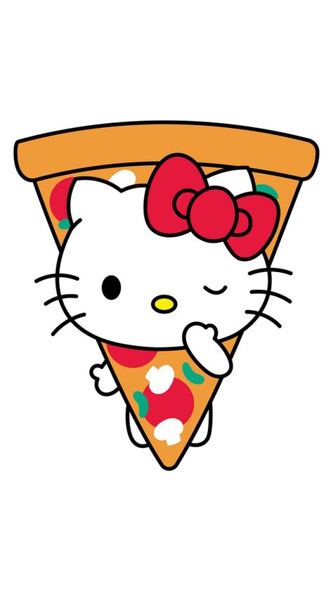 Hello Kitty is an iconic Sanrio character, this adorable white cat with a red bow, has a special place in her heart for pizza. Pizza and Hello Kitty make the perfect pairing, blending the cuteness of... Pizza Hello Kitty, Hello Kitty Pizza, Hello Kitty Eating, Hello Kitty Emojis, Hello Kitty Cosplay, Foodie Wallpapers, Pizza Sticker, Hello Kitty Stickers, Coffee Doodle