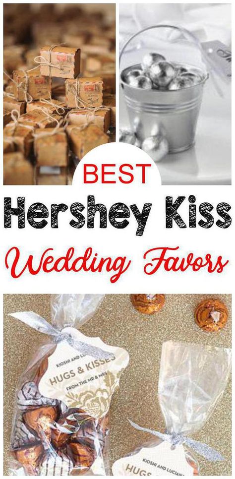 Wedding Favors! BEST Hershey Kiss chocolate wedding favors your guest will love to take home as a gift. AMAZING wedding favors - DIY ideas, inexpensive, creative, unique, fun, cheap & more. Easy wedding favors that everyone will want! Kisses Wedding Favors Diy, Handmade Wedding Favors For Guests, M M Wedding Favors Guest Gifts, Simple Wedding Favors Guest Gifts, Hershey Kiss Favors, Wedding Favors That Are Useful, Hershey Kiss Wedding Favors, Wedding Favors That People Want, Low Budget Wedding Favors