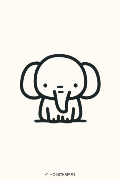 Cute Easy Animals To Draw, Elephant Mini Elephant Drawing, Cute Elephant Drawings Doodles, Simple To Draw Ideas, Stick Animals Drawing, Easy Cute Drawings For Beginners, Animal Sketches Easy Simple, Cute Elephant Doodle, Simple Animals Drawings, Summer Animals Drawing