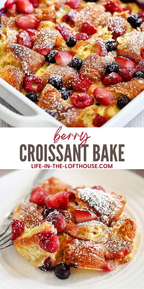 Berry Croissant Breakfast Bake Easy, Morning Croissant, Crescent Roll French Toast Bake, Brunch Ideas Croissant, Fruit Bake, Dessert For Breakfast, Breakfast Food Ideas For Party, Strawberry Croissant French Toast, Berry Bliss Croissant Casserole