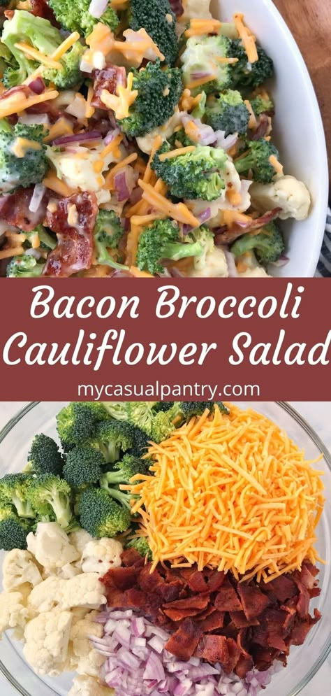 Brocoli And Cauliflower Salad, Brocoli And Cauliflower, Broccoli And Cauliflower Salad, Broccoli Cauliflower Salad, Make Ahead Salads, Broccoli And Cauliflower, Salads For A Crowd, Broccoli Salad Recipe, Cauliflower Salad