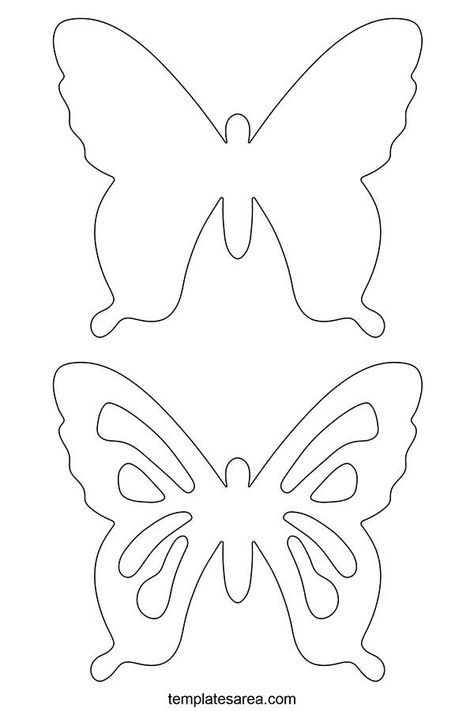 Outline drawn 3D butterfly template. Printable butterfly PDF template to cut out. Butterfly Cut Out Template, Butterfly Stencil Printable, Butterfly Silhouette Templates, 3d Butterfly Template, Butterfly Template Free Printable, Butterfly Cutouts, Printable Outline, How To Make Butterfly, Printable Butterfly