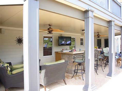 under deck ceiling patio Under Deck Patio, Under Deck Ideas, Under Deck Ceiling, Deck Ceiling, Patio Under Decks, Basement Patio, Deck Bar, Under Deck, Deck And Patio