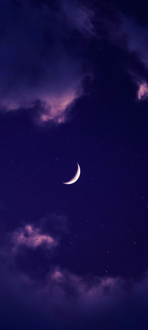 Crescent Moon stars and purple clouds Cropped mobile wallpaper 1080x2400 Purple Moon Wallpaper Iphone, Crescent Moon Wallpaper Aesthetic, Purple Moon Wallpaper, Crescent Moon Wallpaper, Crescent Wallpaper, Iphone Watch Wallpaper, Mooncore Aesthetic, Notes Idea, Sky Wallpapers