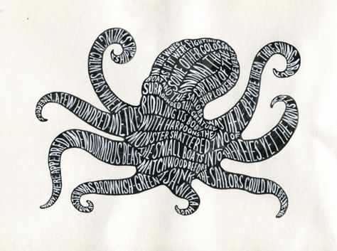 Octopus Pictures, Typography Portrait, Sarah King, Octopus Illustration, Sea Monsters, Art Fair, Letters And Numbers, Octopus, Word Art