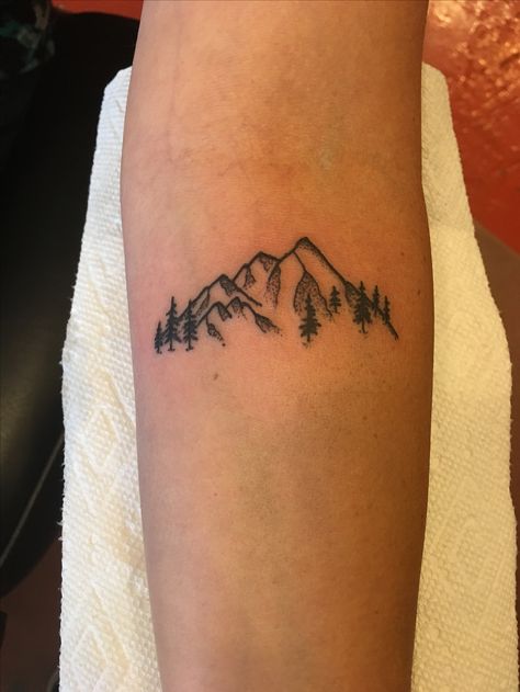 Little mountains tattoo  #boulderinn Alpine Mountain Tattoo, Small Mountain Tattoos For Women Forearm, Tattoo Daughter, Moutain Tattoos, Sister Tats, Berg Tattoo, Small Mountain Tattoo, Outdoor Tattoo, Mountain Tattoos