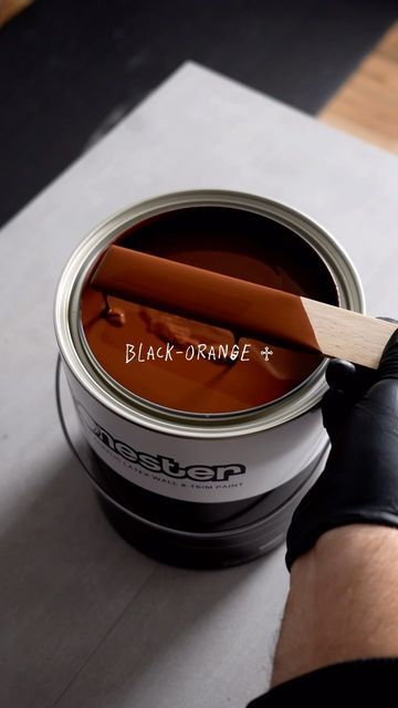 Black Orange Paint Color, Orange Black Bathroom, Home Decor Moody, Black Orange Paint, Orange And Black Office, Tonester Paints, Black And Orange Bedroom, Dark Orange Paint, Red And Black Interior Design