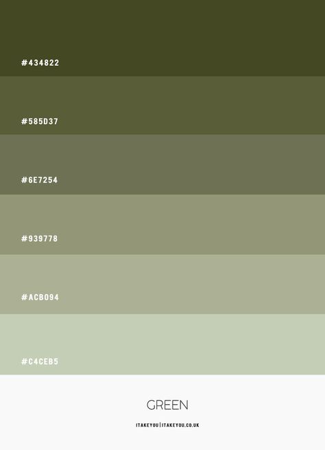 Shades of Green Colour Palette for Bedroom I Take You | Wedding Readings | Wedding Ideas | Wedding Dresses | Wedding Theme Green Paletes, Green Color Shades, Safe Green Colour Palette, Green Aesthetic Palette, Green Dress Palette, Muted Green Colour Palette, Green Palettes Colour Schemes, Khaki Green Colour Palette, Safe Green Palette