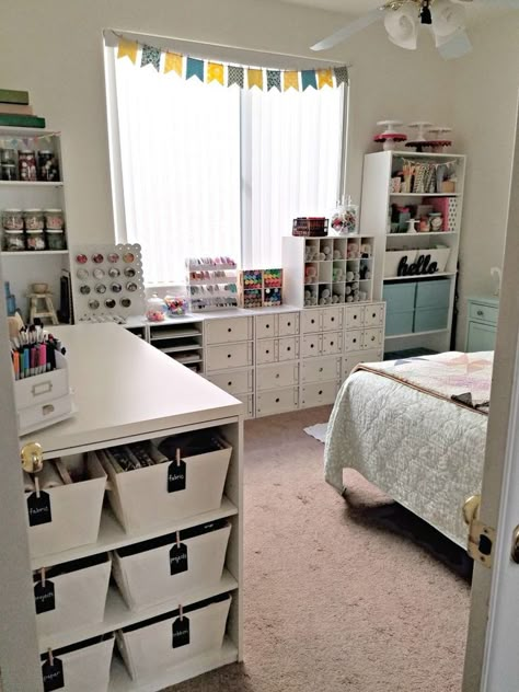 Craft Room With Bed Ideas, Sewing Room In Bedroom, Sewing Room With Bed, Craft To Decorate Room, Craft Room With Bed, Craft Room Guest Room Combo, Craft Room Bedroom, Craft Guest Room, Craft Bedroom