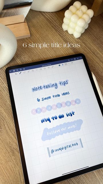 Ivory __ Digital Planner on Instagram: "6 simple title ideas 📝 for making your notes pretty and inspiring you to studying ⚡️ ♥️Planner: @ivorydigitalhub 2023 modern life digital planner 📱Device: iPad Pro 12.9 + Apple Pencil 2 🪄 App: @goodnotes.app #planwithme #digitalplanner #digitalplanning #ipad #ipadplanner #ipadplanning #plannercommunity #planner #plannerhoneys #plannerstickers #plannerlove #digitalplanneraccessories #goodnotesplanner #goodnotesapp #goodnotes5 #goodnotesstickers #goodnot Goodnotes Headers Ipad, Good Notes Titles Ipad, Digital Notes Title Ideas, Digital Notes Header Ideas, Goodnotes Header Ideas, Ipad Title Ideas, Digital Note Ideas, Good Notes Inspo Ipad, Good Notes Ideas Ipad