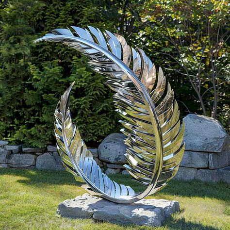 Stainless Steel Feather Art Sculpture Lawn Decoration - Garden Metal Sculpture - 3 Feather Sculpture, Eco Park, Metal Sculptures Garden, Yard Sculptures, Building Sketch, Lawn Art, Art Interiors, Metal Yard Art, Metal Sculptures